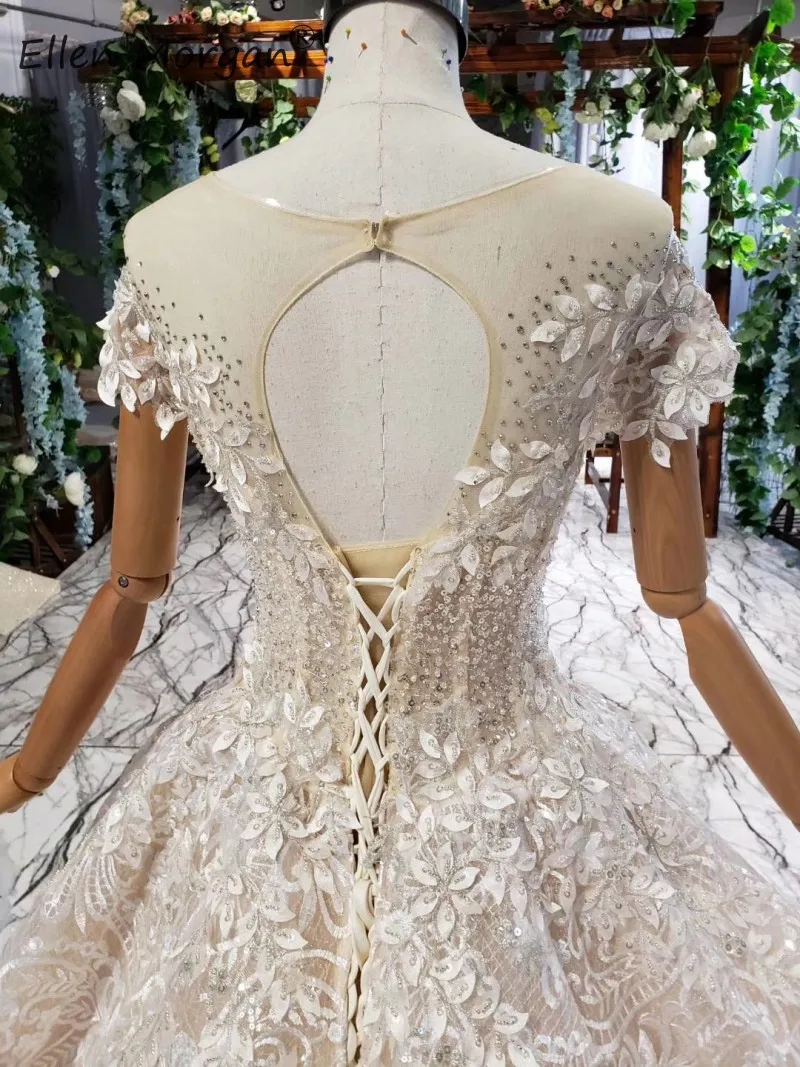 Saudi Arabian Vestidos De Novia кружевные бальные платья кружевные свадебные платья для женщин с вырезом лодочкой с коротким рукавом Свадебные платья с бусинами