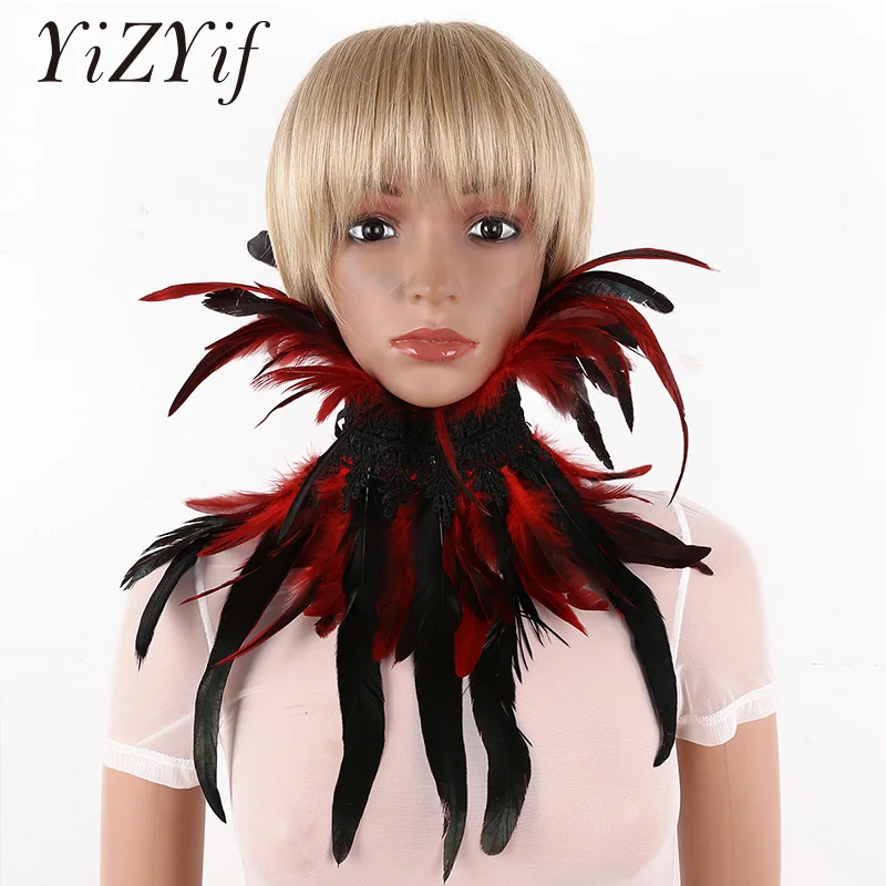 PunkGothicVictorianFeatherCollarShawlsNaturalFeatherLace