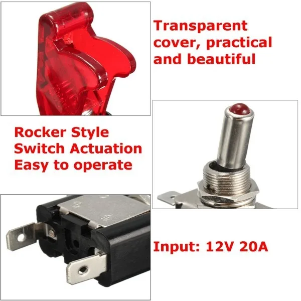 12V 20A Car Auto Cover LED Light Toggle Rocker Switch Control On/Off Car Truck