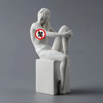 

Modern Ceramic Abstract Fiery Girl Figurine Nude Sitting Female Art Sculpture Body Statue Desktop home decor accessories Office