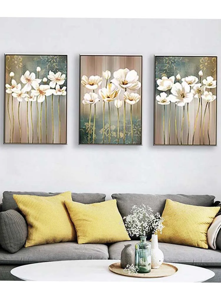 3 piece white orchids flowers Full Square round 5d diy Diamond Painting Embroidery flower diamond Mosaic kit Triptych art,