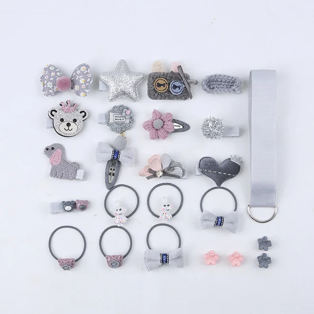 18/24 Pcs/Set Children Hair Clip Set Baby Head flower Fabric Bow Barrettes Hair clips Girl Elastic hair Headband Headdress Gift 24pcs--K
