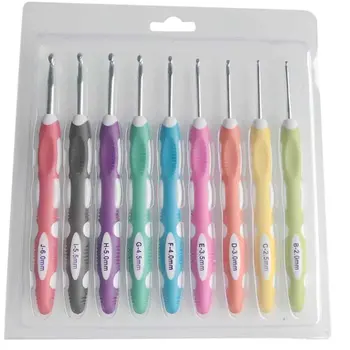 

9Pcs Multi Colour Plastic Aluminum Crochet Hooks Yarn Tpr Knitting Needles Set Professional Fashion Portable