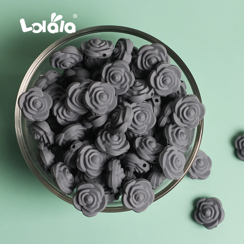 50Pcs Silicone Rose Beads BPA Free Baby Teething Beads Flower Shape Baby Teethers For Baby Teething Necklace Making