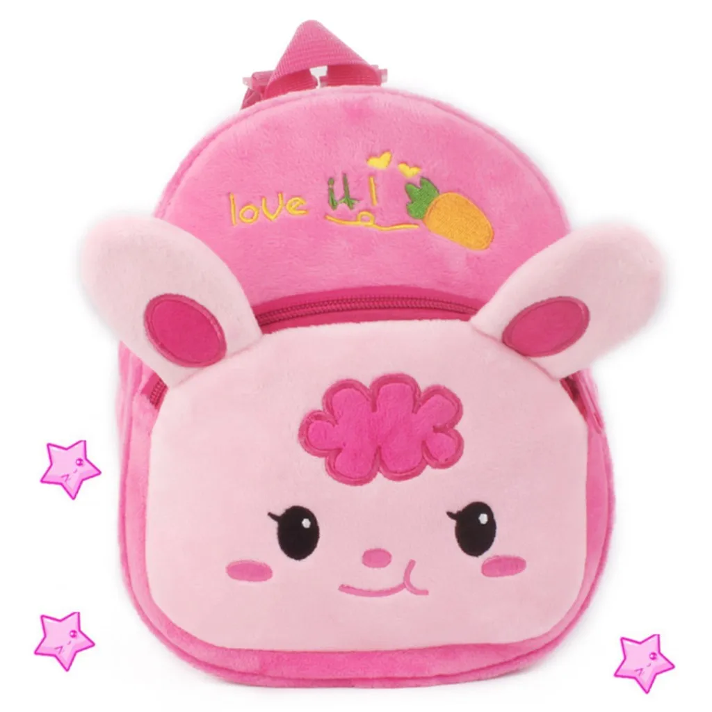 Mochila escolar de peluche Kawaii para niños pequeños, morral escolar de felpa con estampado de animales en 3d para niños y niñas