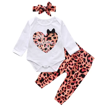 

Clothes For Baby Girls Valentine's Day Letter Romper Bodysuit+leopard Pants Outfits Print O-neck Cotton Soft Full Cloth