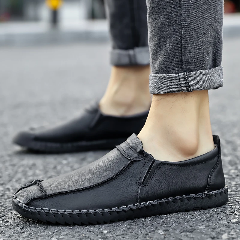 Casual authentic men's shoes leather waterproof and comfortable spring and autumn quality driving shoes large size 48