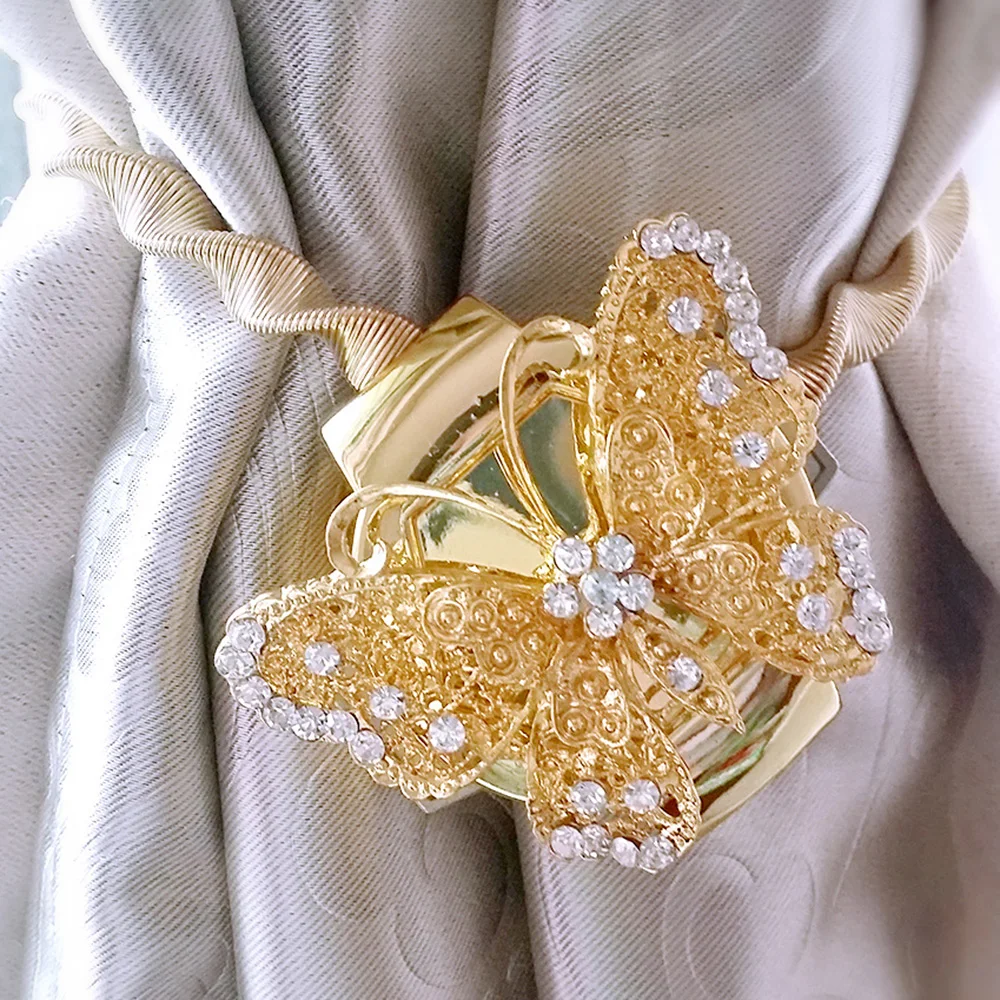 

Golden Butterfly Magnet Curtain Hooks Buckle Clip Home Decor Alloy Stretchable Spring Magnet Crystal Curtain Belt Curtain Holder