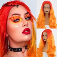 

Red Orange Ombre Colored Lace Front Wig Deep Body Wave 99J Ginger Burgundy Frontal Synthetic Hair Wigs Cospaly Lolita HD Wavy