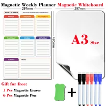 Tableau blanc magnétique planificateur hebdomadaire et effaçable à sec, calendrier, école, maison, Menu réfrigérateur, autocollants, tableau d'affichage, stylo aquarelle