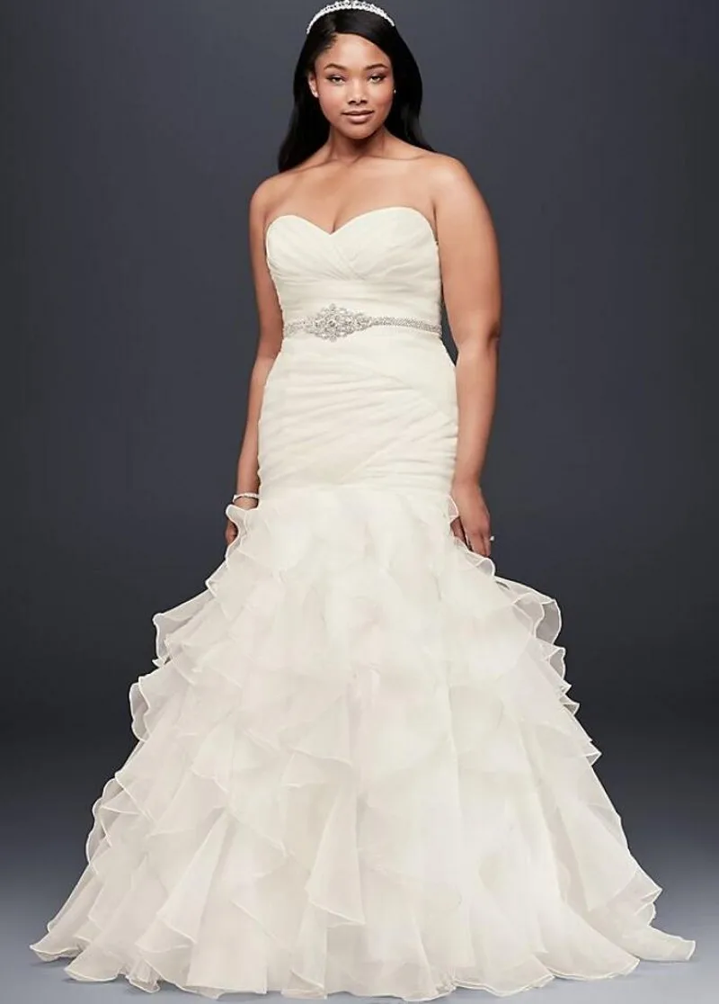 

Organza Plus Size Mermaid Wedding Dress 2023 Lace-Up Back Ruffled Skirt Custom Made Bridal Gowns Vestidos De Noiva
