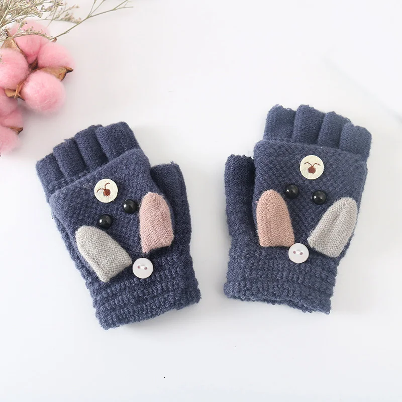 1 пара, зимние перчатки для новорожденных, детские перчатки для мальчиков и девочек, Перчатки С Откидывающейся Крышкой на половину пальца, митенки детские вязаные перчатки с изображением животных