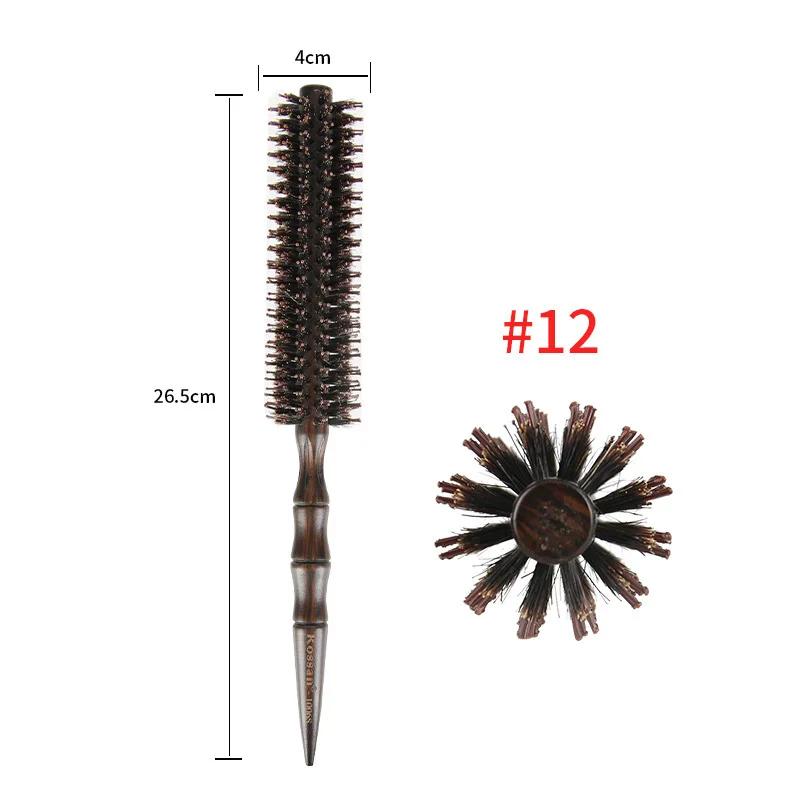 3 Sizes Barber Salon Natural Boar Bristle Comb Wood Handle Sharp Tail Hair Rolling Hairbrush Round Barrel Blowing Hair Comb 1601 6