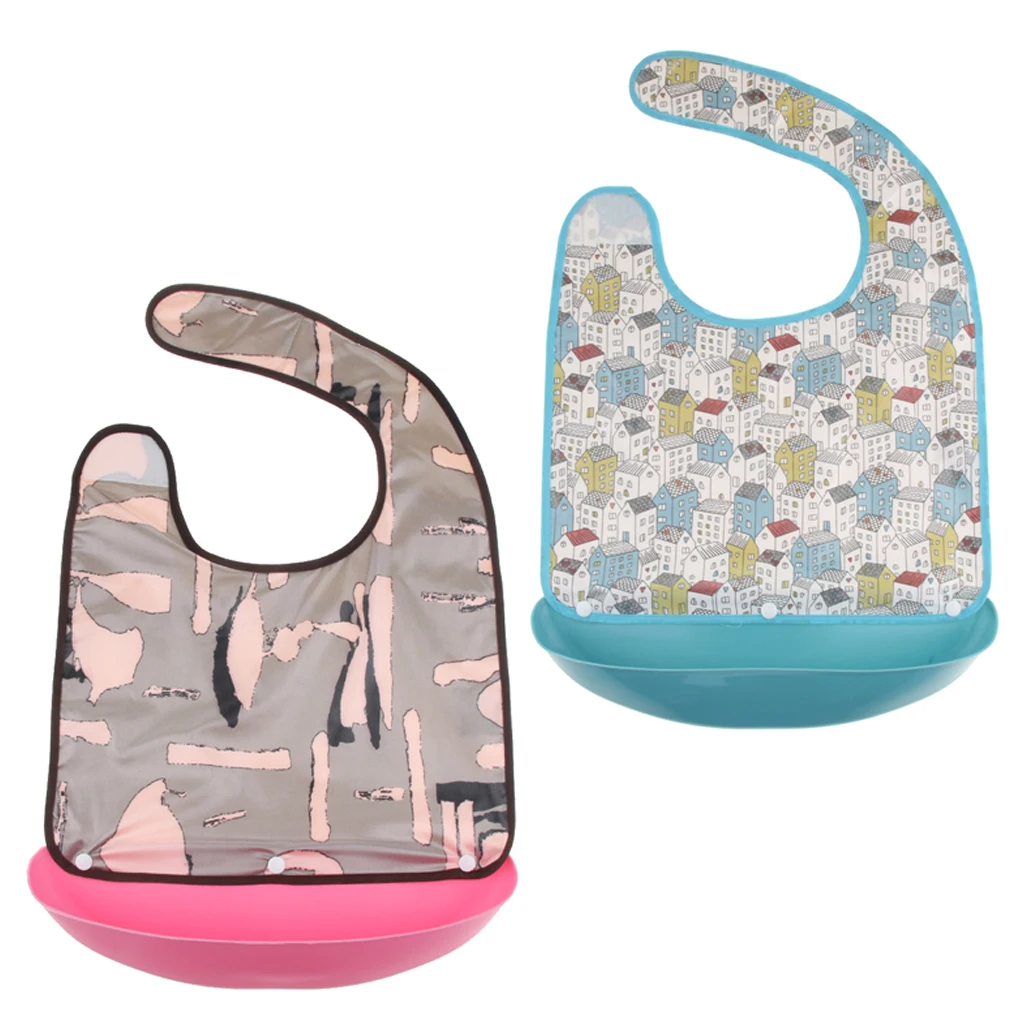 2Pcs Adult Bib Apron - Washable Clothing Protector - Waterproof Crumb Catcher for Elderly Youth Eating - Adjustable