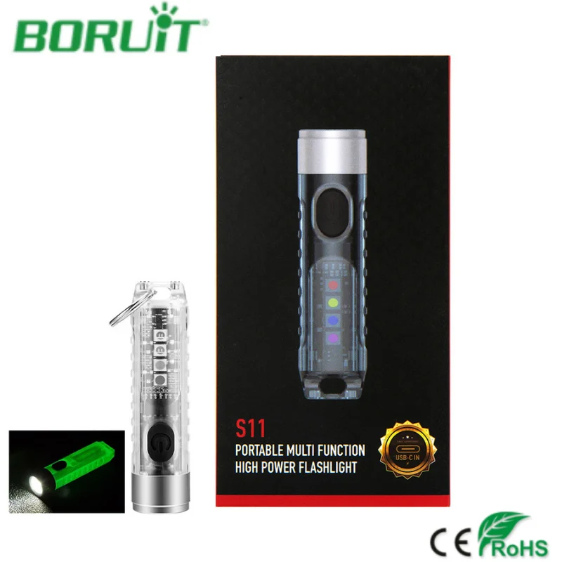 Фонарик BORUiT S11 светодиодный с флуоресцентной идентификацией Тактический Брелок