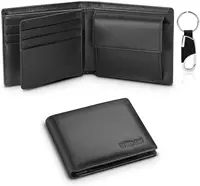 Genuine Leather Wallet Men Classic Black Soft Purse Coin Pocket Credit Card Holder 1