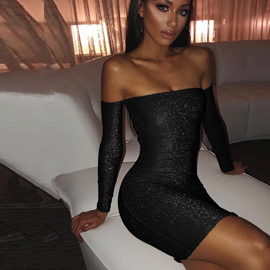 Sukienka vestidos, платья размера плюс, женские вечерние, ночные, сексуальные, с длинным рукавом, без бретелек, одноцветное, яркое, приталенное, зимнее платье, ropa