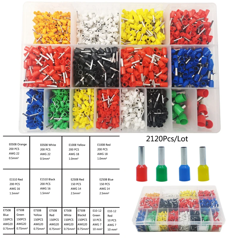 Cena 2120 sztuk złącze zaciskowe blok rurowe zaciski elektryczne do kabla, przewód łączący rozmiar 0.5 10mm2 AWG22 20 18 16 14 7