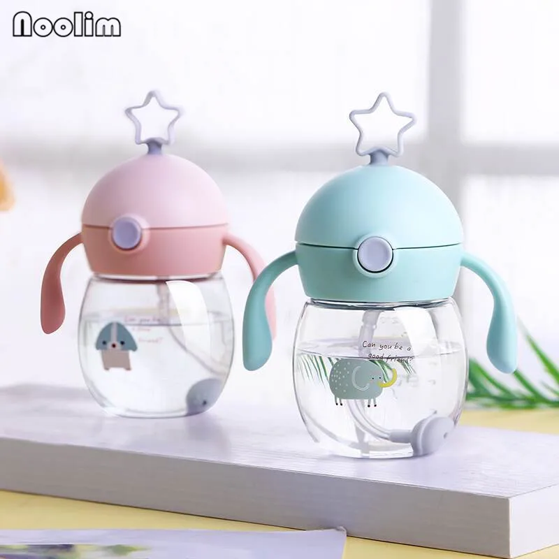 Creative Star Children Straw Cup Water Bottle With Straw Baby Kids Drinking Water Milk Bottle With Handle Training Cup Drinkware