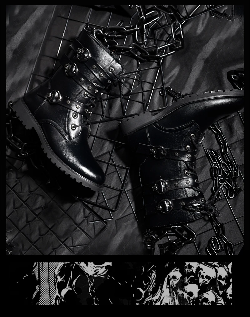 Мужская обувь в стиле стимпанк; мужские ботильоны с перекрестными ремешками; кожаные ботинки с металлическими пряжками
