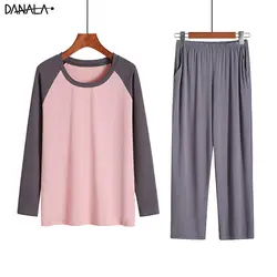 DANALA/осенне-зимние пижамные комплекты для женщин, мягкие теплые Модальные пижамы с длинными рукавами и круглым вырезом, эластичные пижамы