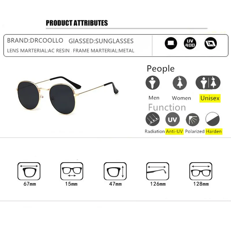Classic Small Frame Round Sunglasses Women/Men Brand Designer Alloy Mirror Sun Glasses For Female Vintage sunglasses women
