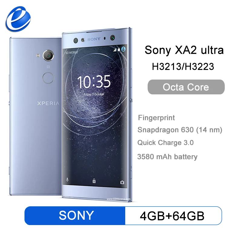 Оригинальный разблокированный Sony Xperia XA2 Ultra H3223/H3213 GSM LTE Android восемь ядер 4 Гб ОЗУ 64