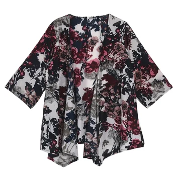 

Vintage Women Ink Floral Print Blazer Batwing Kimono Coat Jacket Cardigan L