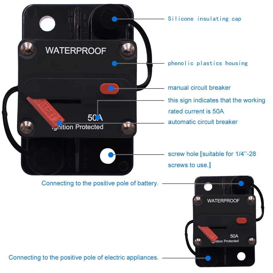 Hiyork 50A 100A 150A усиленный канал связи тормозной предохранитель сброс DC 32 V/48 V Авто Водонепроницаемый IP67 для транспортных средств корабль держатель лодки усилитель