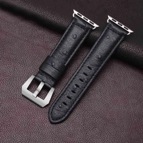 Ostrich pattern кожаный ремешок цвета: черная, синяя, коричневая Браслет Fit apple iwatch1/2/3/4 smart watch аксессуары - Цвет ремешка: black silver