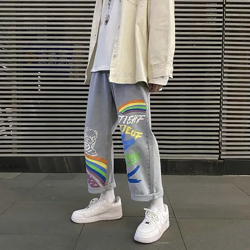 La individualidad Jeans rasgados para damas 2021 de moda Pantalones de pierna ancha azul Pantalones vaqueros de cintura alta Mujer Streetwear