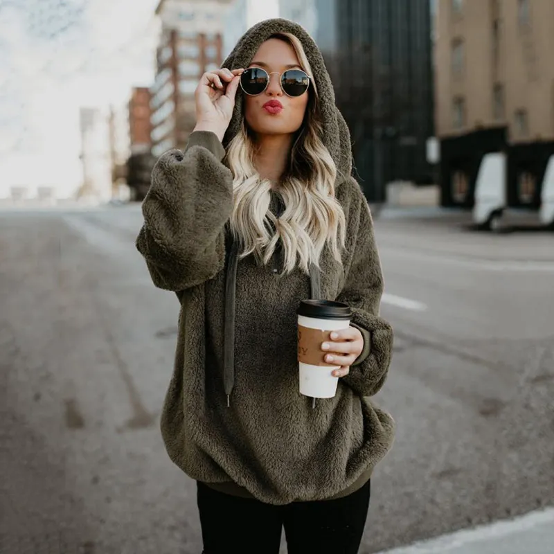 

Winter women hoodies long sleeve hooded pullover sweatshirt women fur coat female plus size solid color clothes women coat