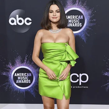 

Fluorescent Green Dress Women 2020 New Fashion Sexy Strapless Draped Mini Dress Bodycon Celebrity Club Party Woman Dress Vestido