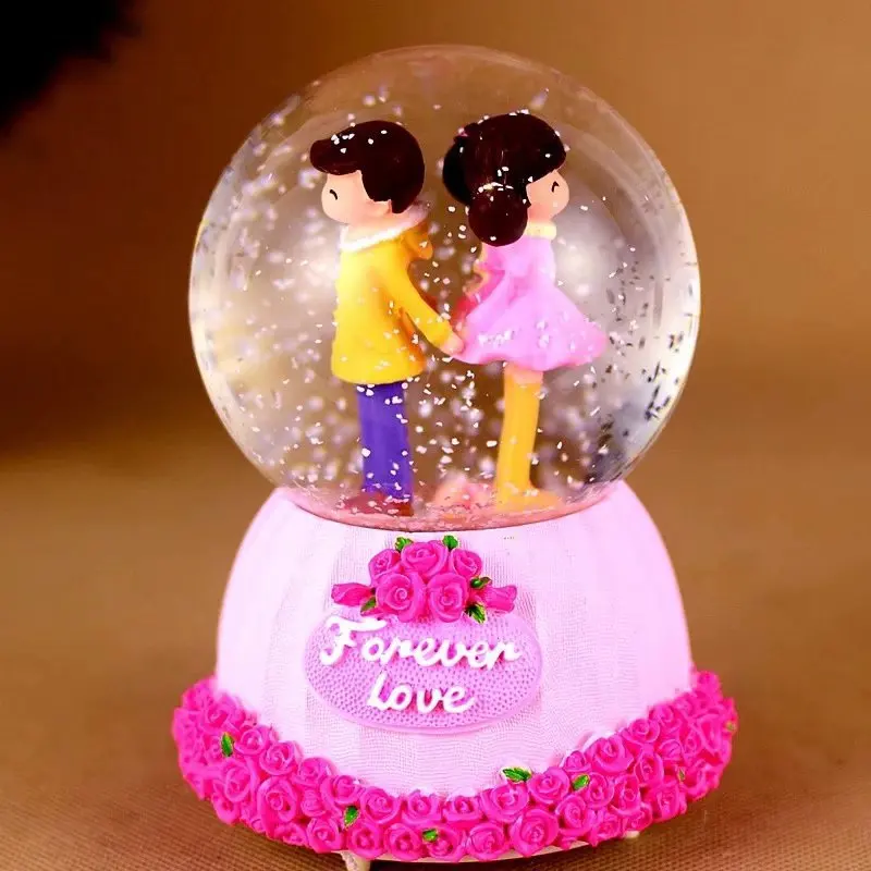 Crystal Ball Music Box Pink Girl Lovers Star Moon Rainbow Unicorn Glowing Snowflakes Music Box Home Decoration Desktop Ornament 5