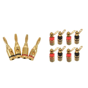 

4Pcs 4Mm Banana Plugs for Speaker Cable Connections / Gold Plated & 8Pcs Gold Plated Amplifier Speaker Binding Post 4Mm Banana P