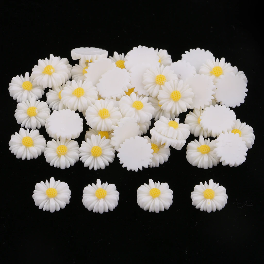 50PCs Resin Daisy Flower Flatback Cabochon for DIY Hair Bow Center Craft