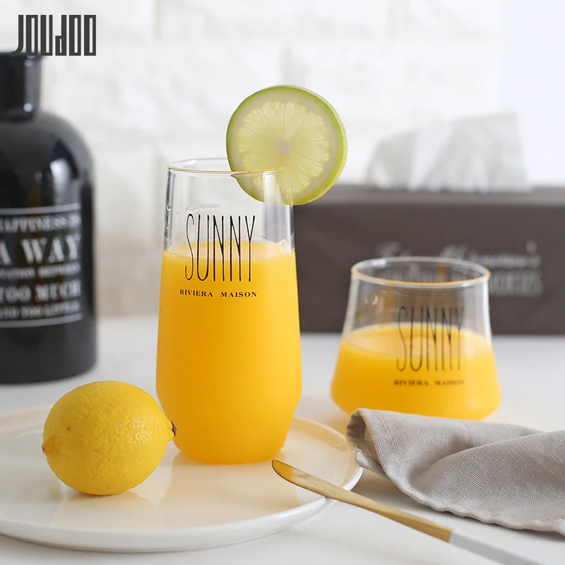 

JOUDOO Creative Single Layer Glass Exploded Sunny High Milk Juice Cup Alphabetic Breakfast Cup 35