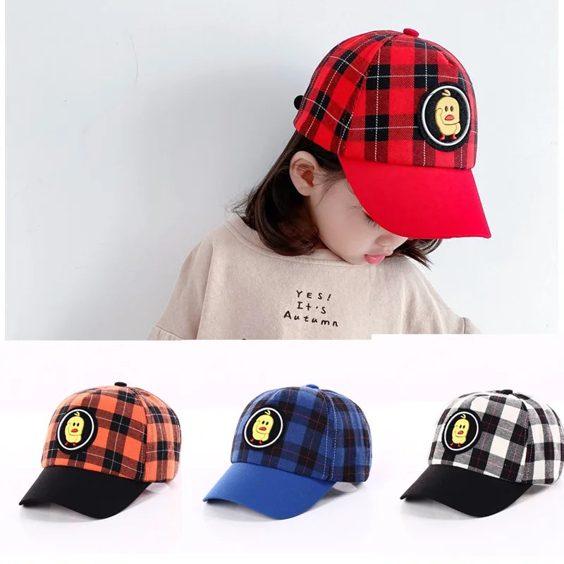 

Children Baseball Cap Spring And Summer Online Celebrity Duck Sun Hat Cartoon Plaid Breathable Adjustable Cotton Infant Sun Hat