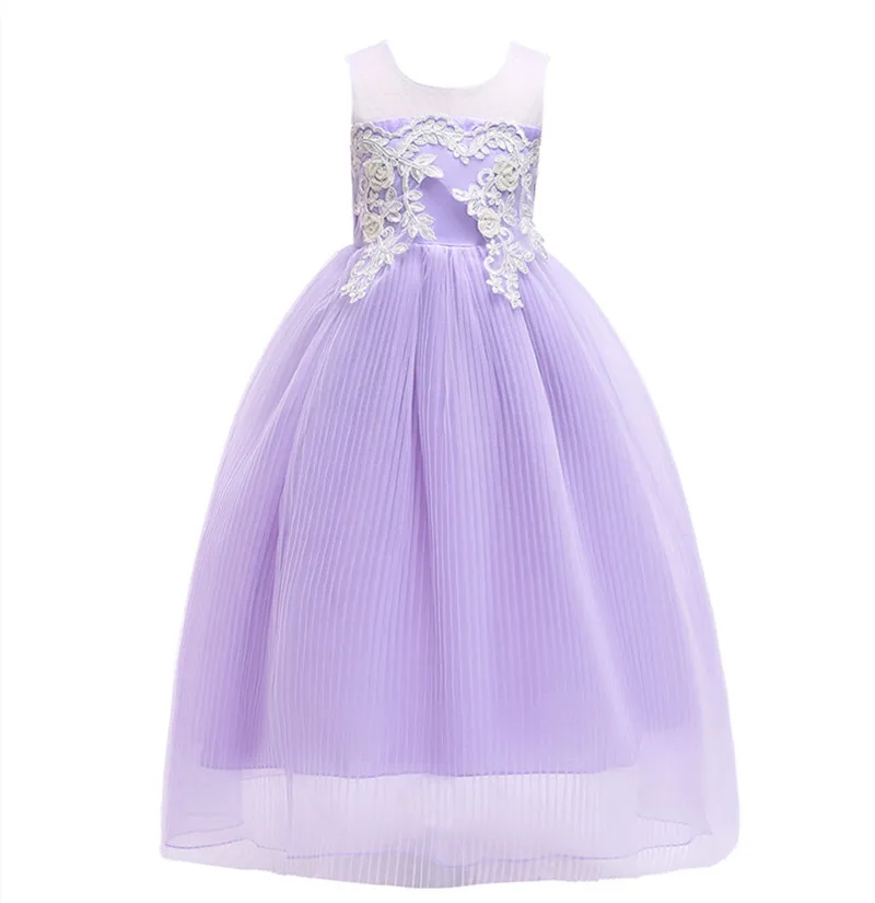 

Flower Applique Princess Dress for Girls Emboidery Vintage Children Dress Wedding Evening Formal Ball Gown Party Dress 8-12 Year