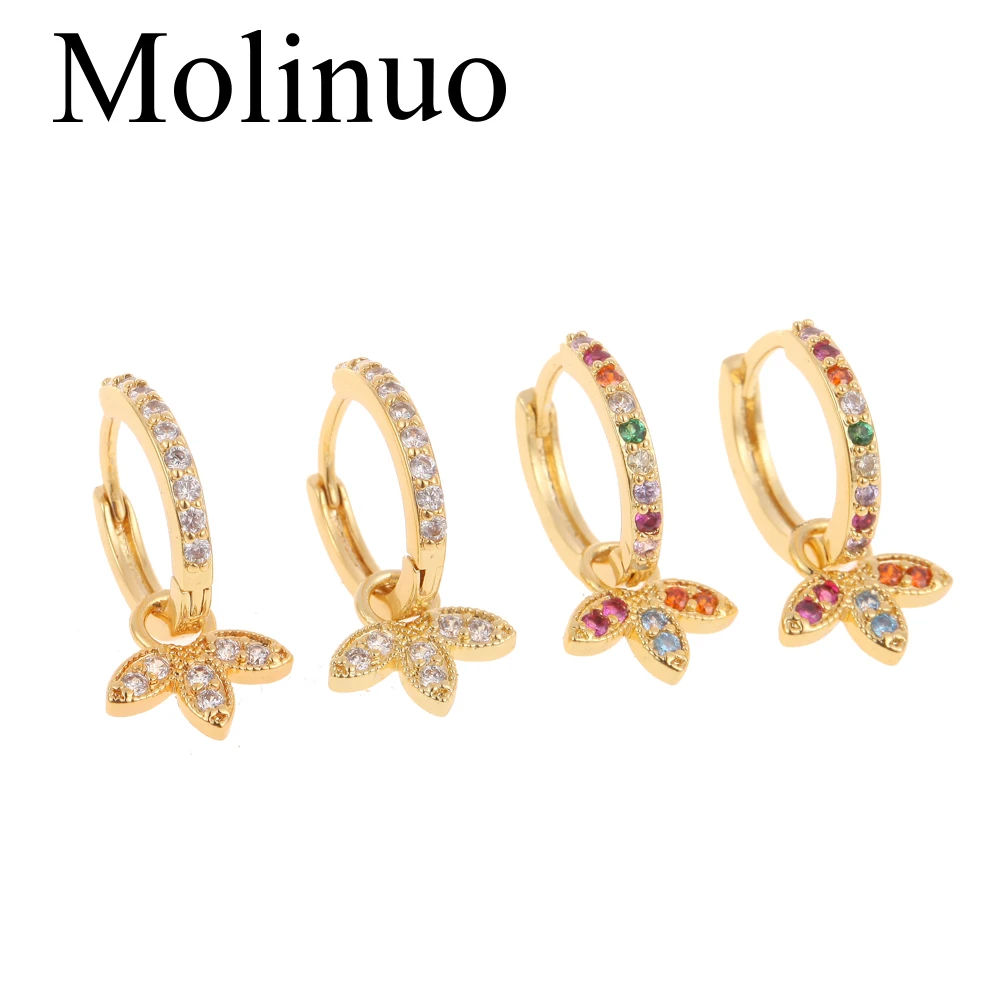 

Molinuo new multi-color cubic zirconia U-shaped pendant earrings charm cute girl woman petal-shaped pendant earrings 2019
