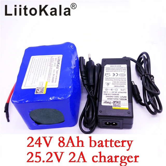 LiitoKala 24v 8Ah литиевая батарея 25,2 v 8000mAh литий-ионная аккумуляторная батарея для инвалидных колясок постоянного тока для 250w электродвигателя велосипеда+ зарядное устройство 2A