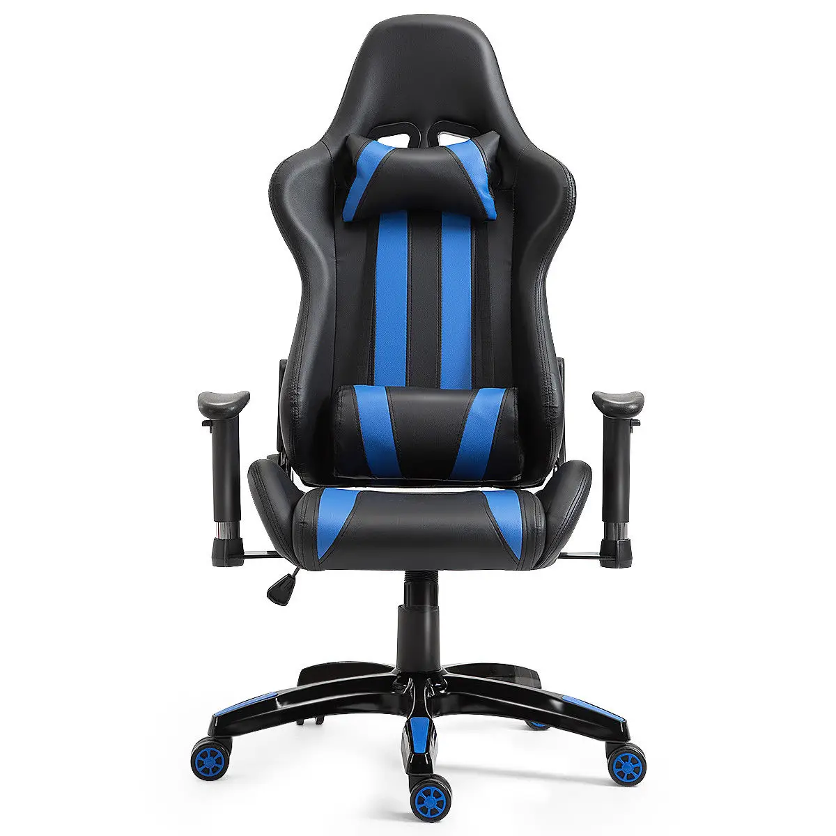  Costway Executive Racing Style High Back Reclining Chair Gaming Chair Office Computer (Black+Blue)