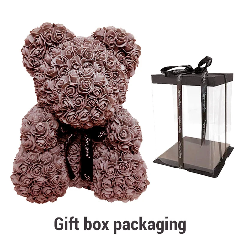 brown with box Прямая поставка 40 см плюшевый мишка розы Искусственные цветы PE розовый Мишка для женщин День Святого Валентина Свадьба Рождество Подарочная коробка домашний декор - Цвет: brown with box