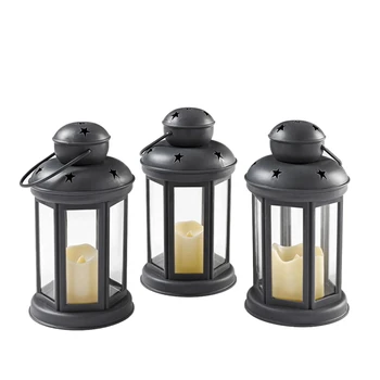 

Set of 3 with Flickering Flameless LED Candle Lanterns -Battery Operated - Hanging Lantern for Outdoor and Indoor
