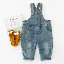 Новые стильные джинсовые комбинезоны для мальчиков и девочек осенние модные длинные штаны для детей 0-5 лет HW722