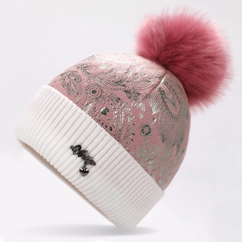 Cc beanie вязанные волосы мяч дамы милые моды innocent писсуары печатных толстые зимние аксессуары шерстяная шапка