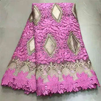

High Quality African French Tulle Lace Fabric Pink Handmade Rhinestones Luxury Handmade Lace Fabric for Wedding Dress XDR002