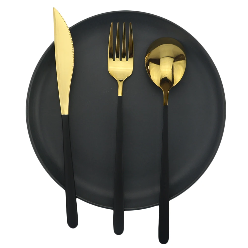 3pcs gold black 3 шт./компл. золотой черный столовая посуда 304 из нержавеющей стали, столовые аксессуары, набор ложка и вилка, набор кухонной посуды для путешествий, кемпинга - Цвет: 3pcs gold black