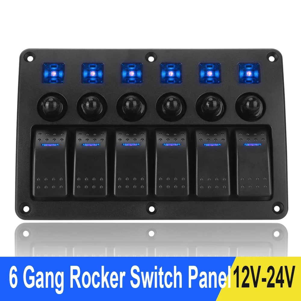 6 Gang Rocker Switch Panel For Car Boats Truck Marine Rv Caravans Camper Suv 12v/24v Waterproof
