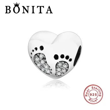 

Original 925 Sterling Silver Foot Heart Dangle Charm Fit Original Pan Charms Bracelet Necklace Beads Berloque DIY Jewelry
